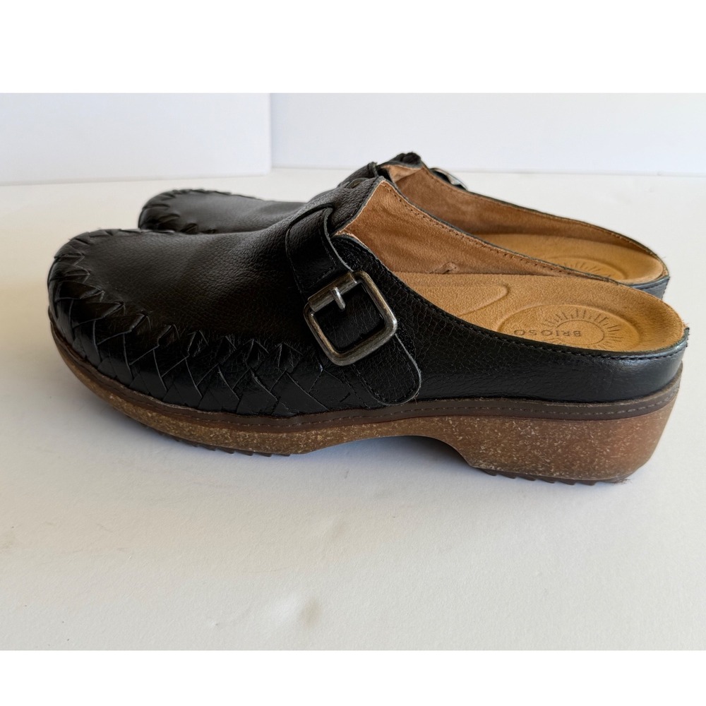 Brioso Black Leather Woven Buckle Clogs Mules‎ Shoes Womens Size 8M